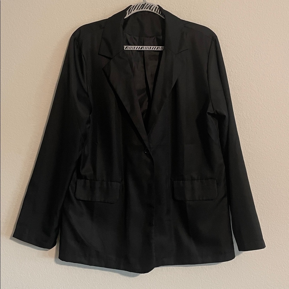 Women’s Black Longline Blazer Jacket Large Preppy Business Casual Orice